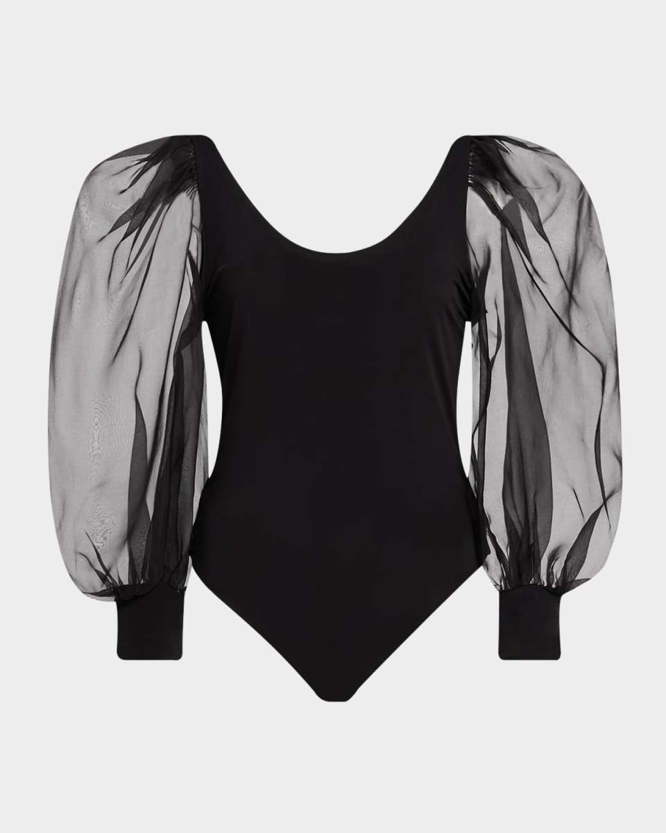 Jillianne Mesh Puff-Sleeve Bodysuit